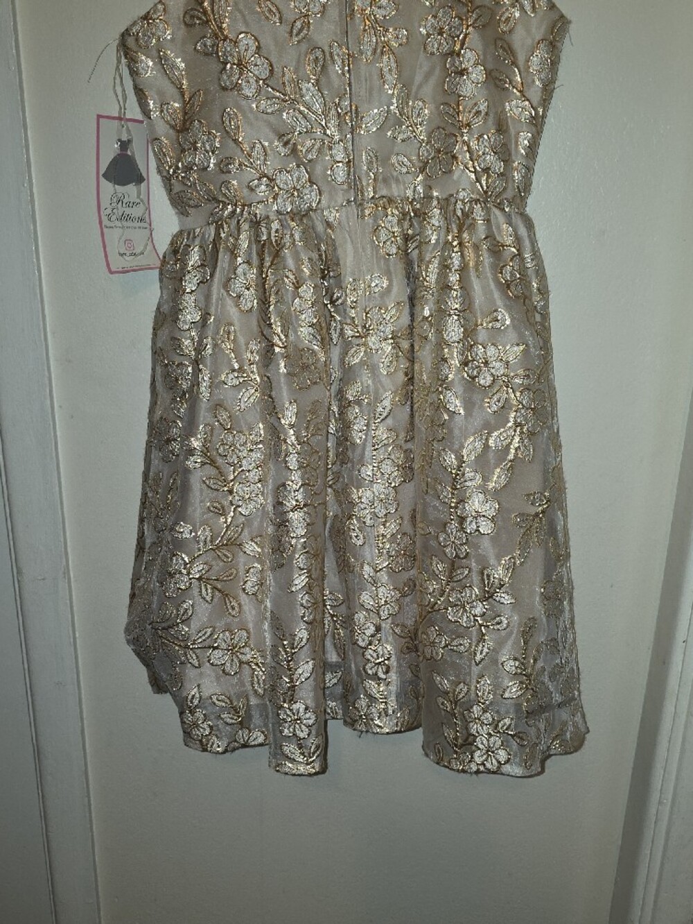 Rare Editions Gold Floral Embroidered Ivory Party Dress - Picture 6 of 7